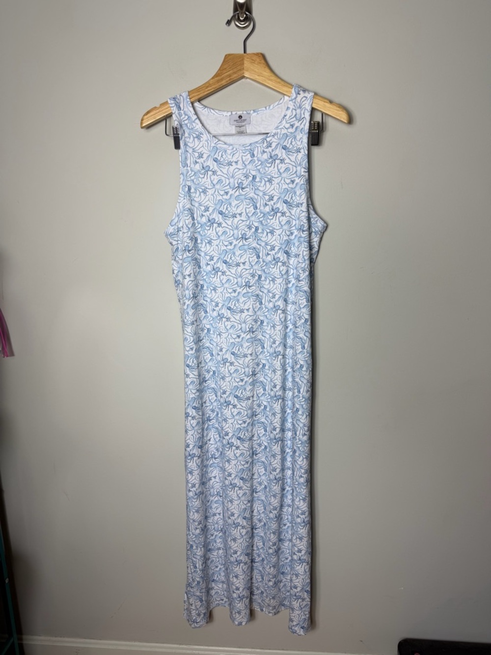 Nantucket Octopus Toile Maxi Dress 100% Pima Cotton Sleeveless Blue White 256